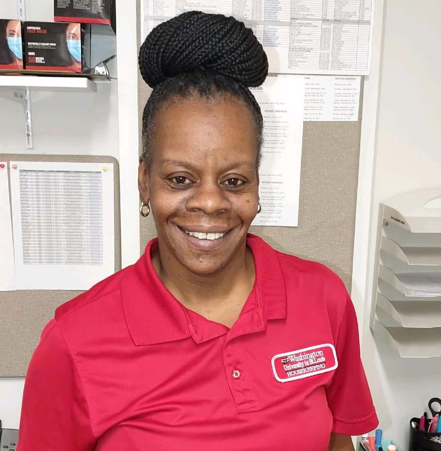 Marilyn Brandy, housekeeping manager in the yellow zone, enjoys singing and dancing with her family, including her granddog, outside of work.